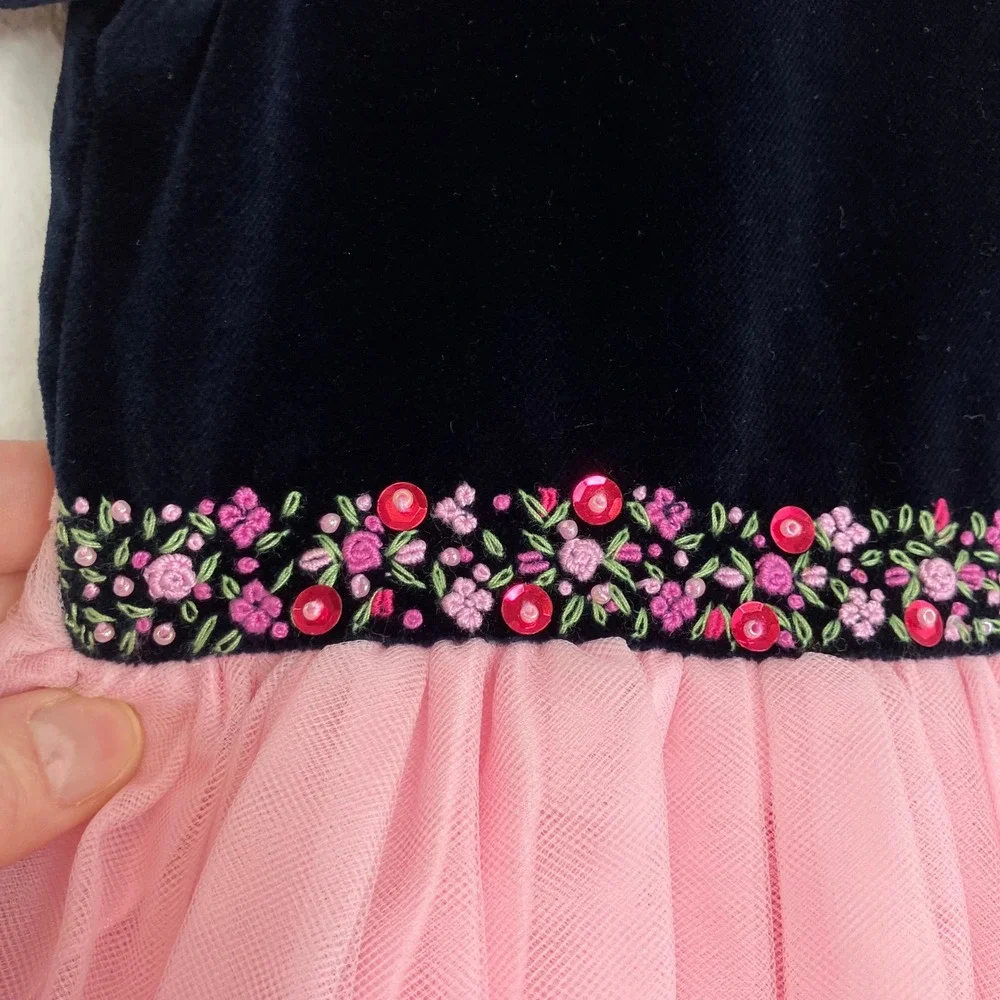 NWT Sarah Louise England Girls Dress Embroidered Navy Velvet Pink Tulle 2 yrs - Picture 8 of 14